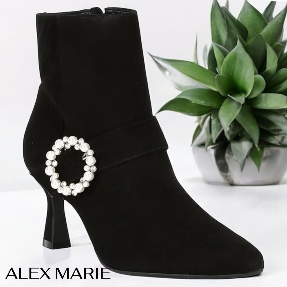 🌟 Alex Marie MARILYN Suede Pearl Buckle Booties